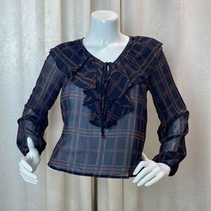 LE LIS | Long Sleeve Plaid Ruffled Sheer Top | Business Casual